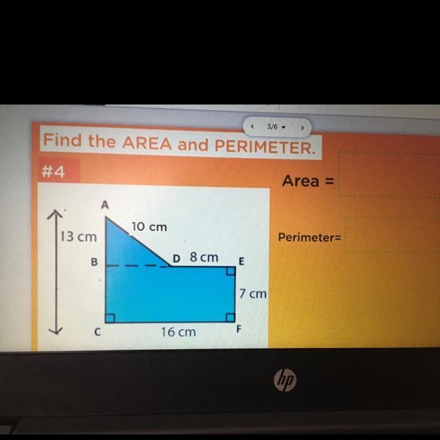 HELP i need to find area AND perimeter there is a triangle and a rectangle-example-1