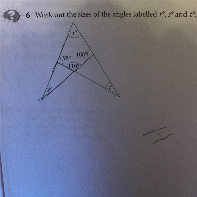 6 Work out the sizes of the angles labelled rº, sº and tº. Plzzzz help I suck at geometry-example-1