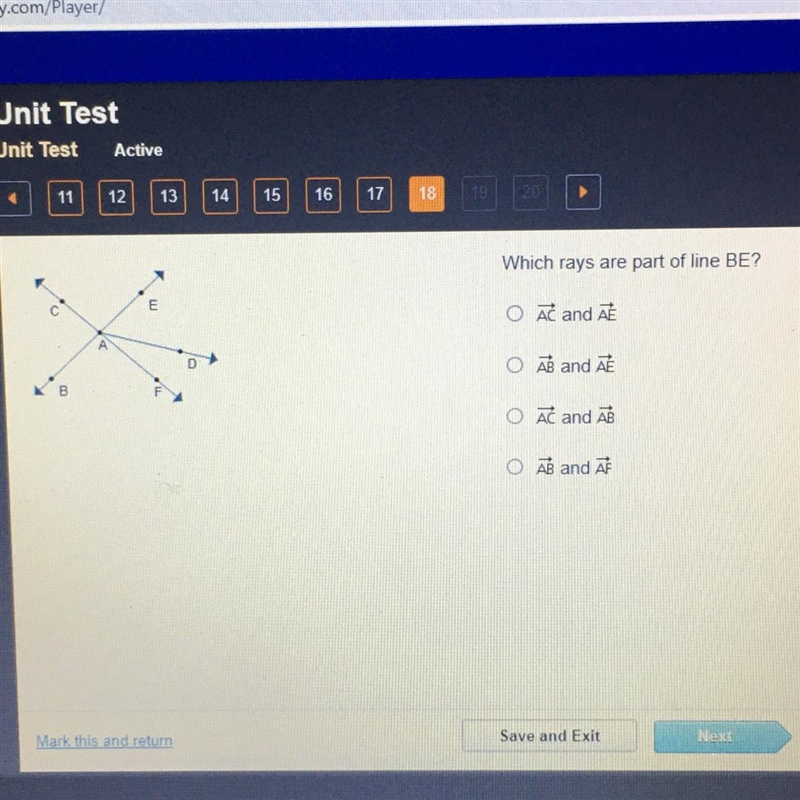 What rays are part of line BE?-example-1