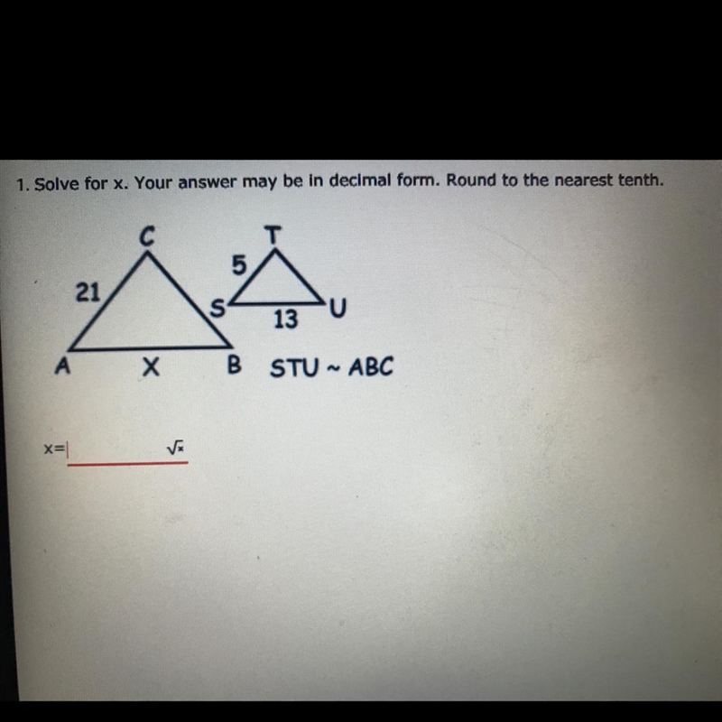 Solve for x. Your answer may be in decimal form. Round to the nearest tenth.-example-1