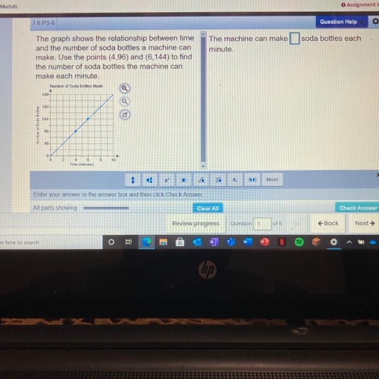 The graph shows the relationship between time and the number of soda bottles a machine-example-1