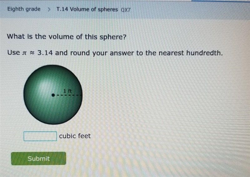 what is the volume of this sphere? Use a 3.14 and round your answer to the nearest-example-1