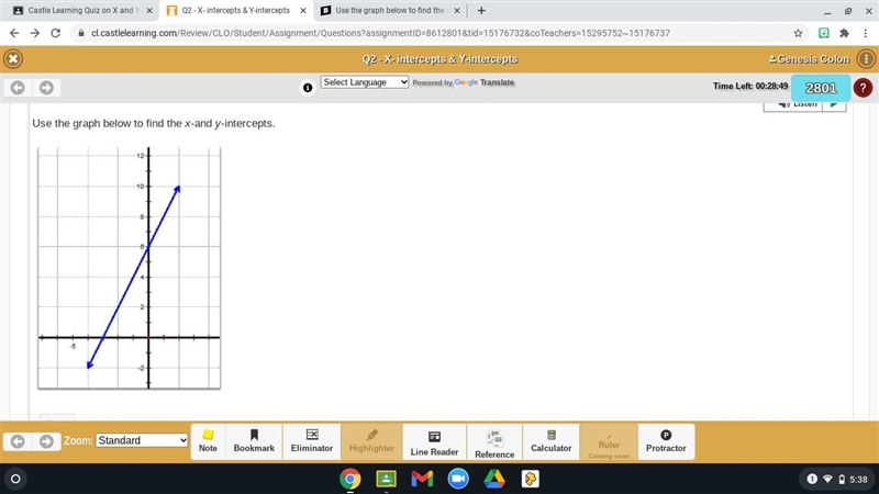 Use the graph below to find the x and y incerpts (the second picture has the options-example-1