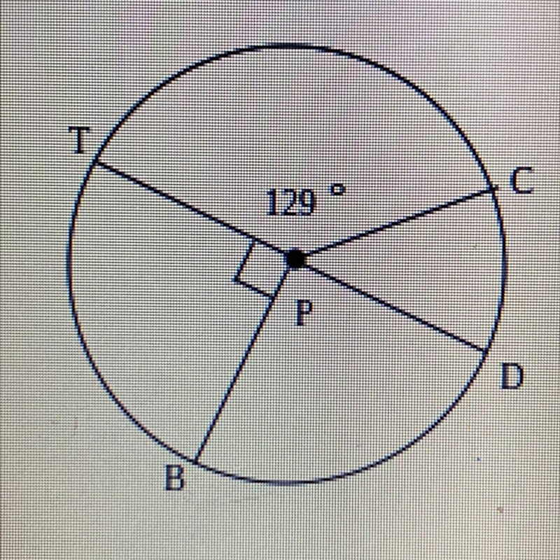 Find the measure of the arc TDB in the circle P shown below:-example-1