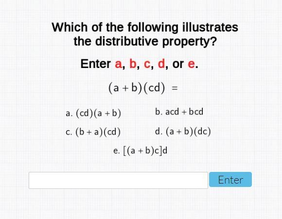 Which of the following illustrates the distributive property?-example-1