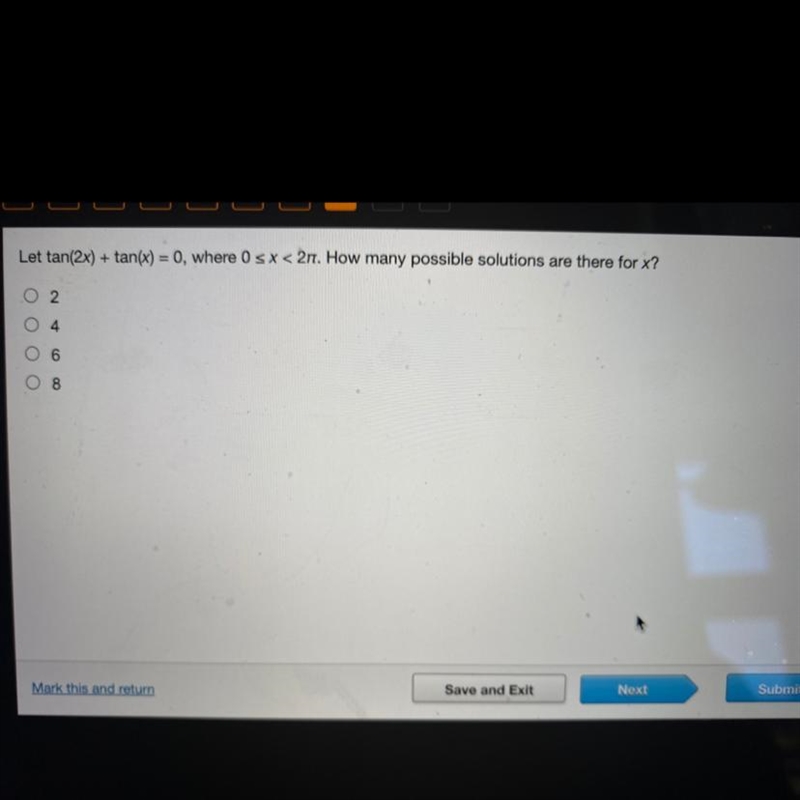 HELP ASAP! 25 POINTS! Let tan(2x) + tan(x) = 0, where 0 is less than or equal to x-example-1