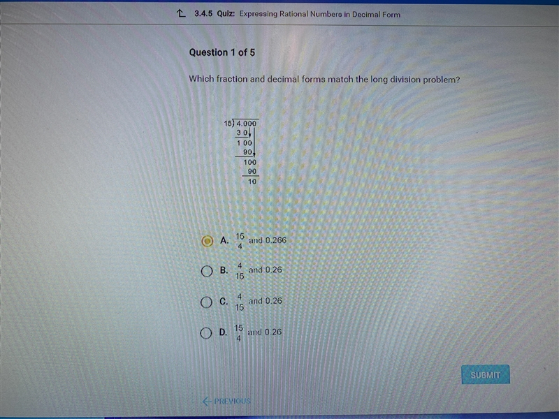 Which fraction and decimal forms math the long division problem-example-1