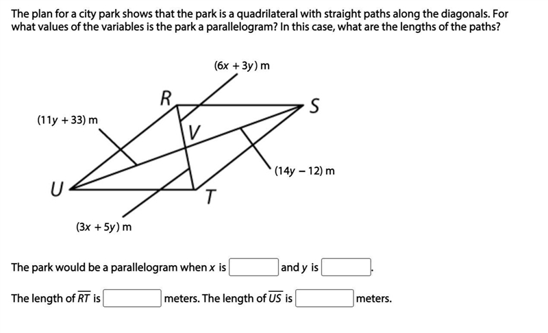 The plan for a city park shows that the park is a quadrilateral with straight paths-example-1