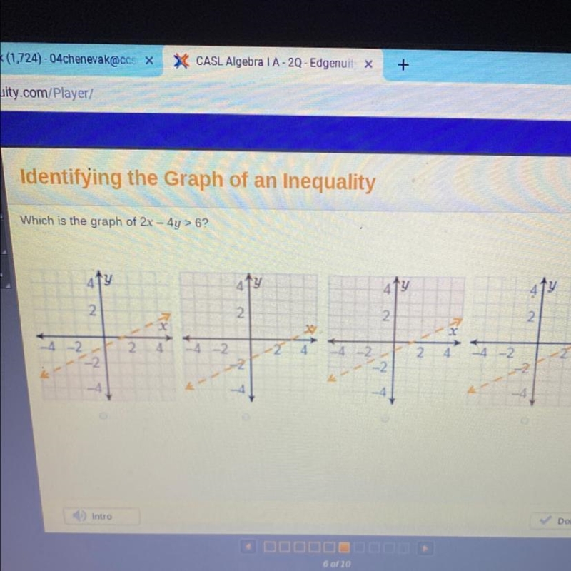 Which is the graph of 2x - 4y > 6?-example-1