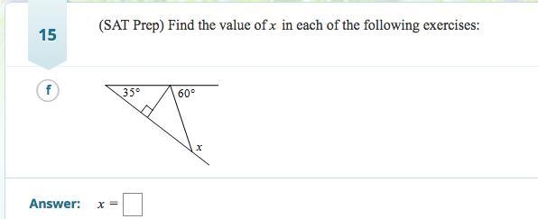 Sat prep find the value of x in each of the following exercises-example-1