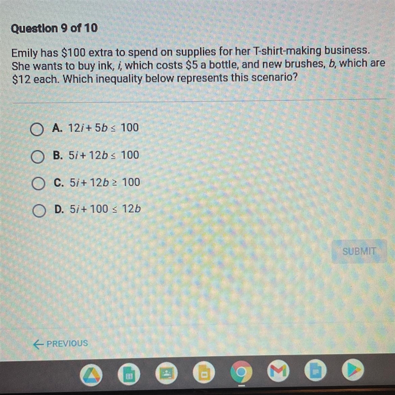 Emily has $100 extra to spend on supplies for her T-shirt-making business. She wants-example-1