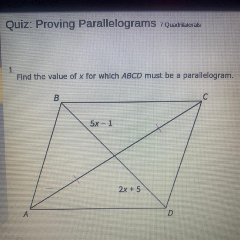 Find the value of x for which abcd must be a parallelogram a) 9 b)18 c) 1 d)2-example-1