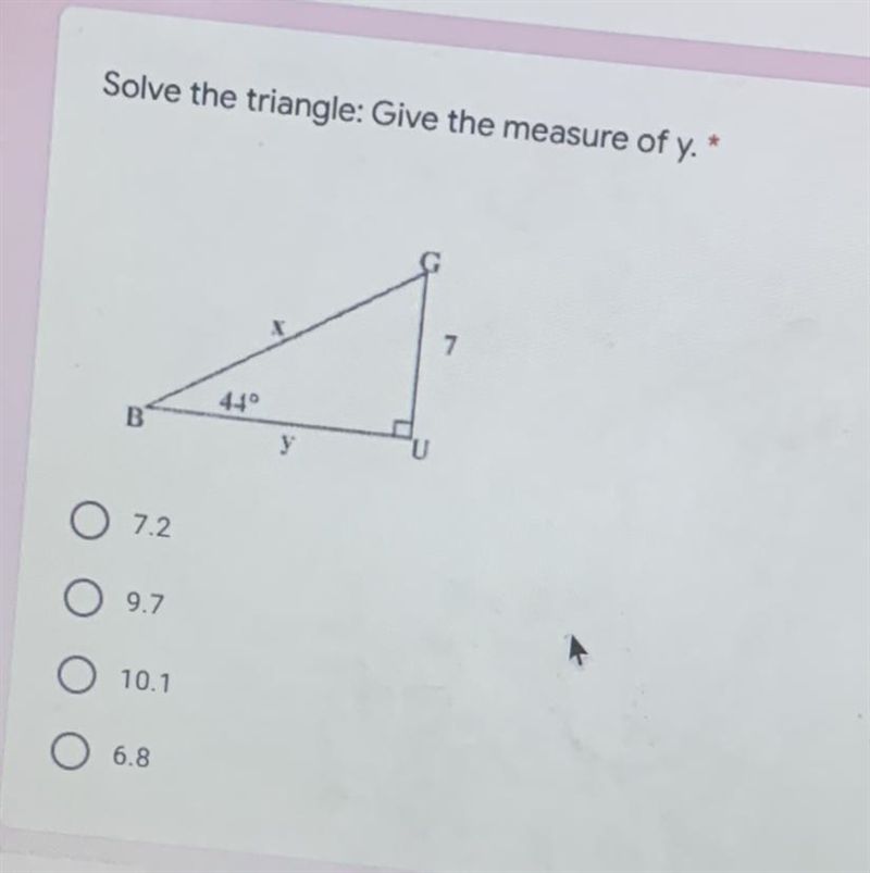 Solve the triangle give the measure of y-example-1