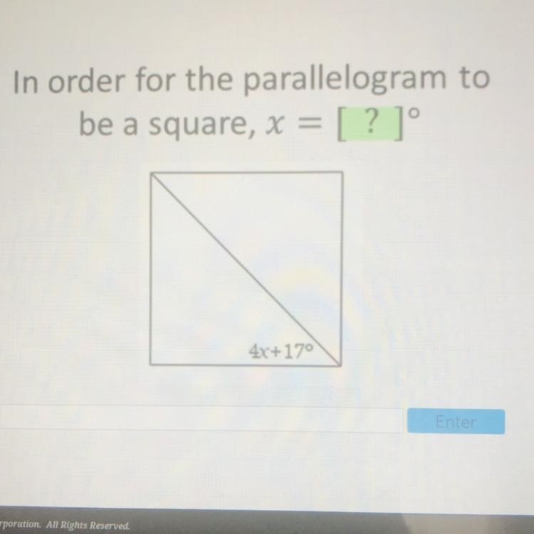 In order for the parallelogram to be a square x = ?-example-1