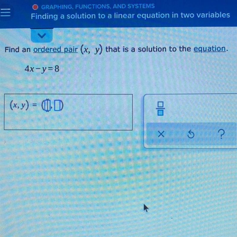 Find a ordered pair for this equation please for x and y-example-1