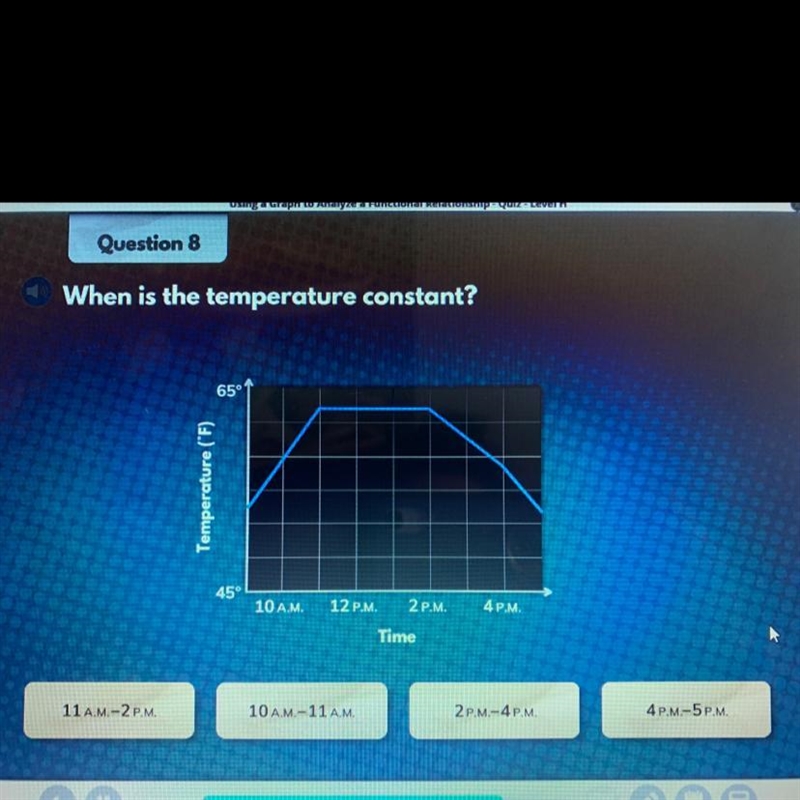 When is the temperature constant? A. 11 A.M.-2 P.M. B. 10 A.M.-11 A.M. C. 2 P.M.-4PM-example-1