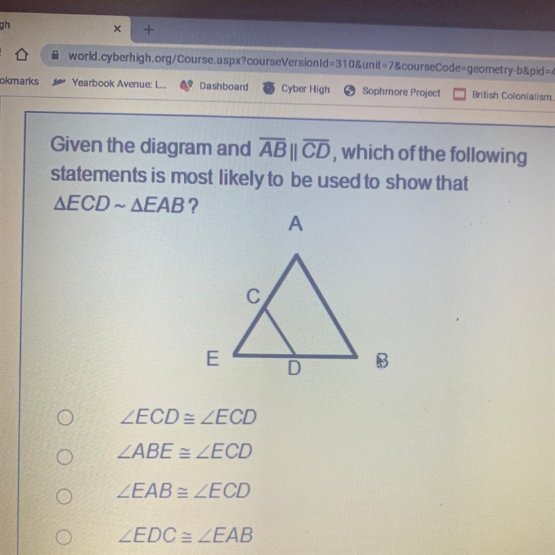 Given the diagram and AB || CD, which of the following statements is most likely to-example-1