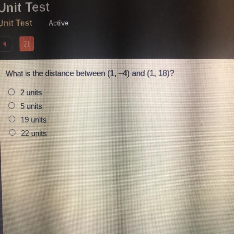 Which is the distance between 1, -4) and (1 18)-example-1