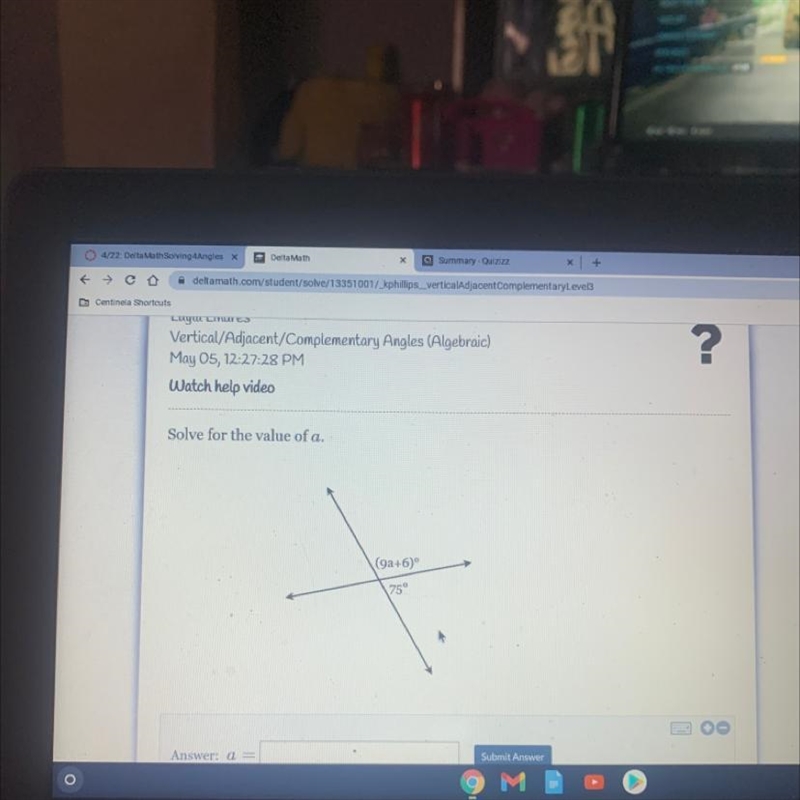 Solve for the value of a. . (9a+6° 750-example-1