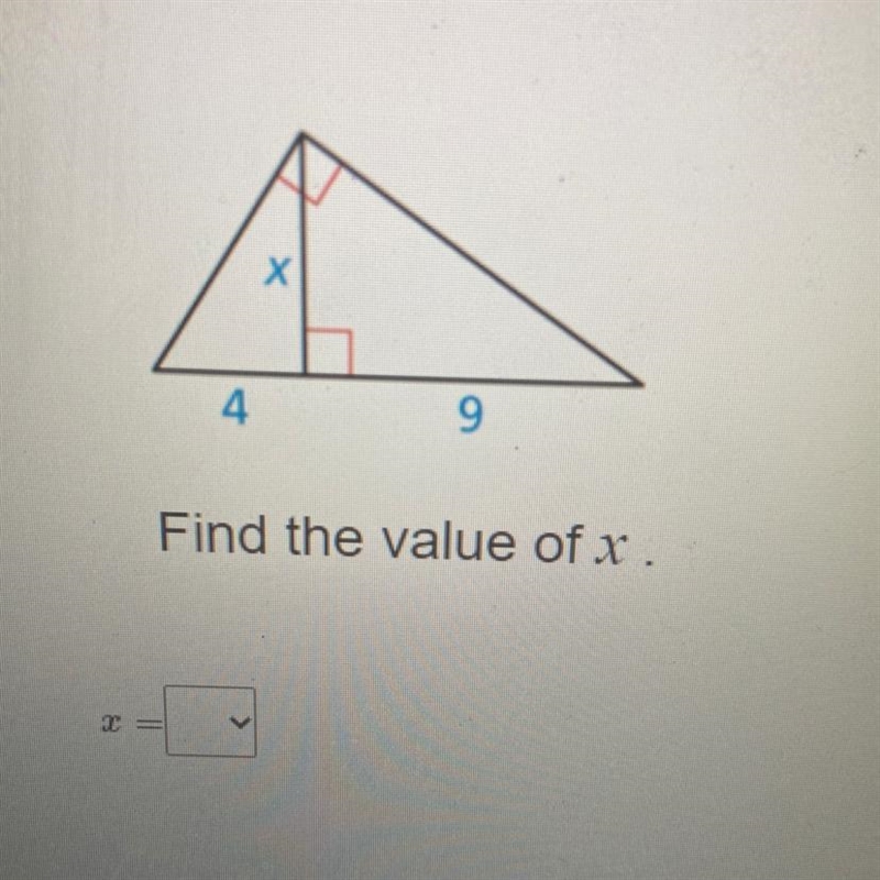 Similar right triangles Find the value of x.-example-1