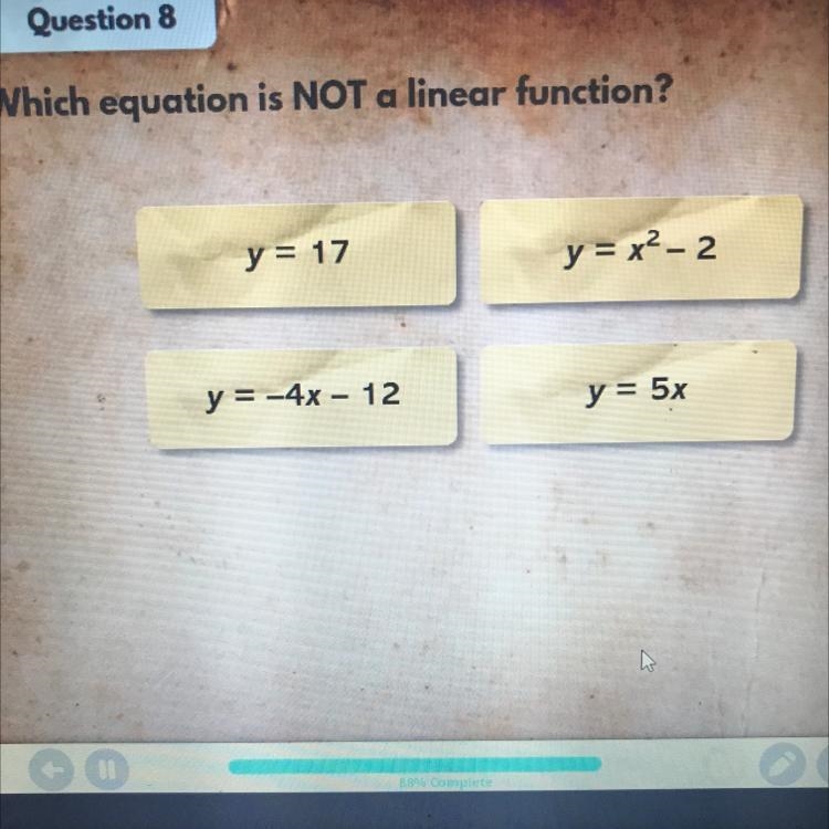 Which equation is NOT a linear function?-example-1