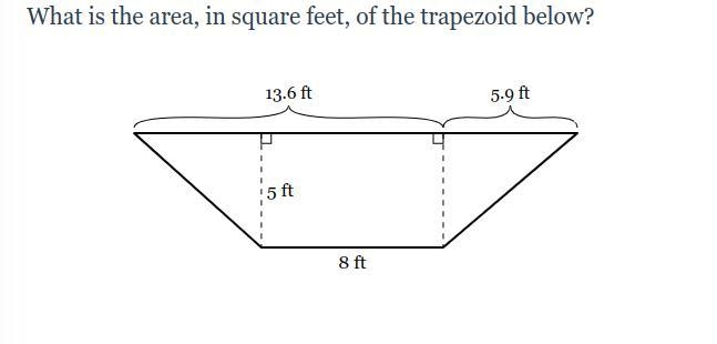 What is the area, in square feet, of the trapezoid below?-example-1