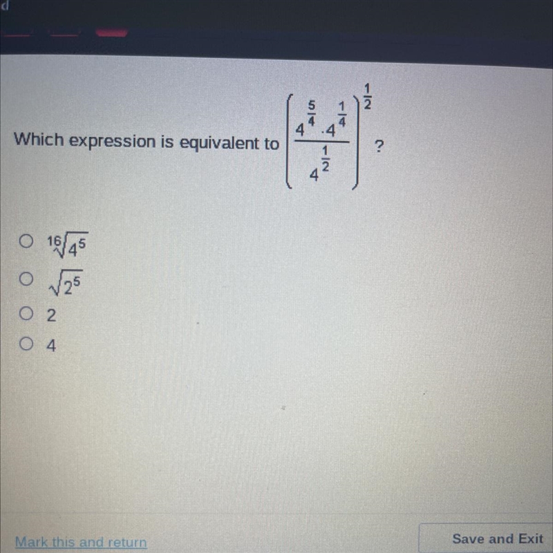 Which expression is equivalent to 454•41/4 /1/2 4. 1/2-example-1