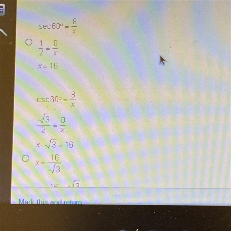 Which solution finds the value of x in the triangle below?-example-1