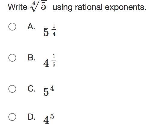 Write 5√4 using rational exponents.-example-1