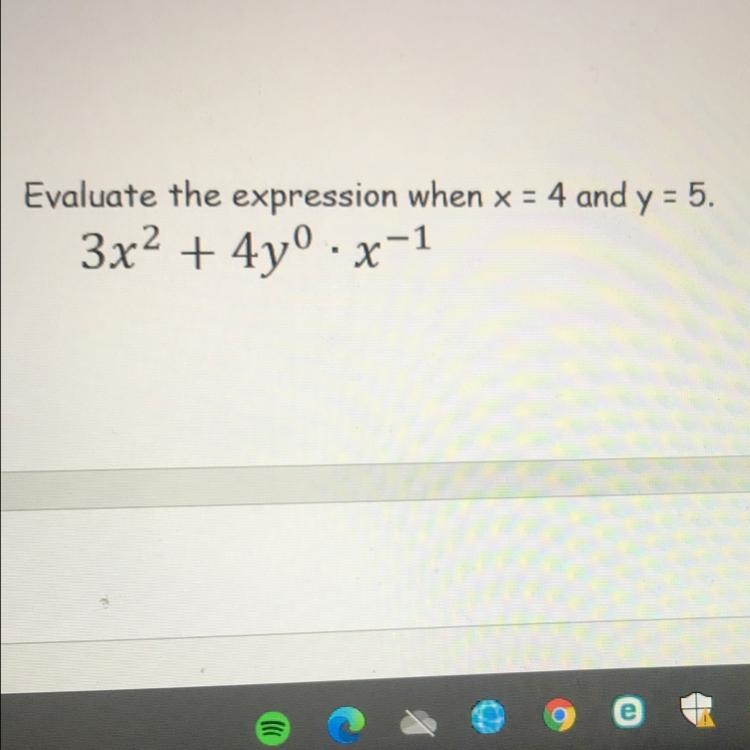 Evaluate the expression when x = 4 and y = 5. 3x2 + 4yº.x-1-example-1