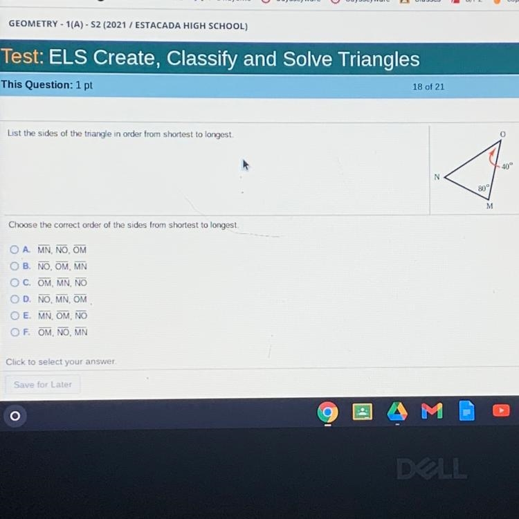 PLEASE HELP! *multiple choice* List the sides in order from shortest to longest.-example-1