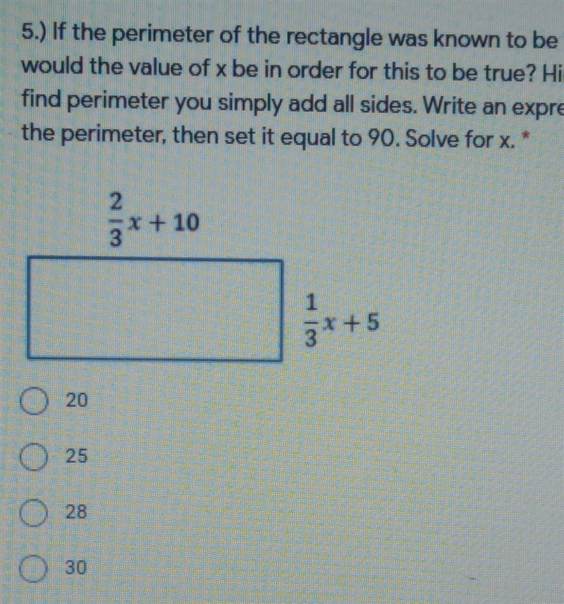 if the perimeter of the rectangle was known to be 90 in what would the value of x-example-1