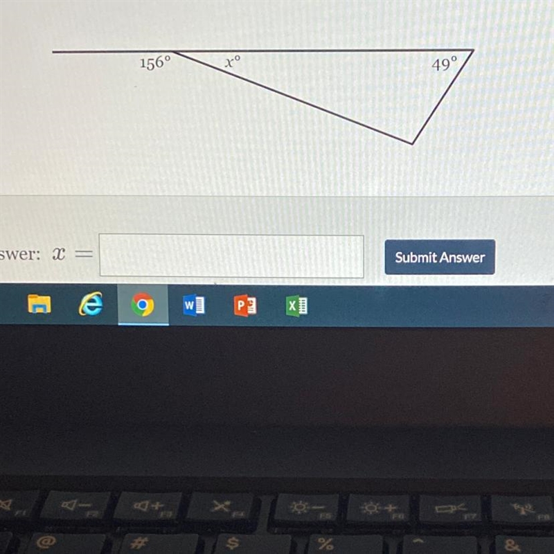 A side of the triangle below has been extended to form an exterior angle of 156°. Find-example-1