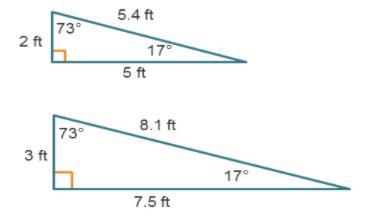 A triangle has side lengths of 2 feet, 5.4 feet, and 5 feet. The angle measures are-example-1