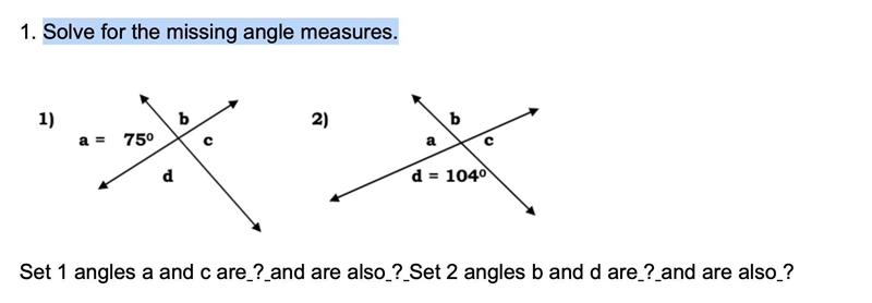 Solve for the missing angle measures.-example-1