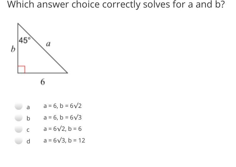 Which answer choice correctly solves for a and b?-example-1