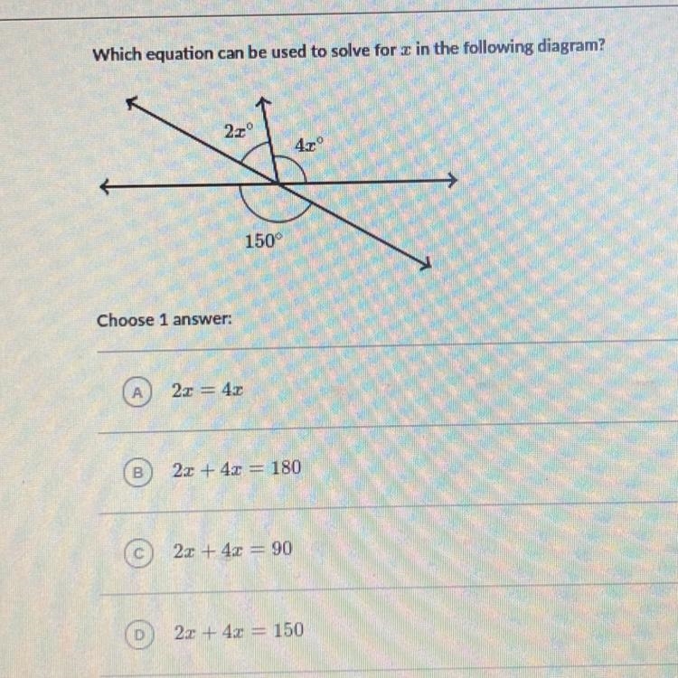 Which equation can be solved for x in the following diagram?-example-1