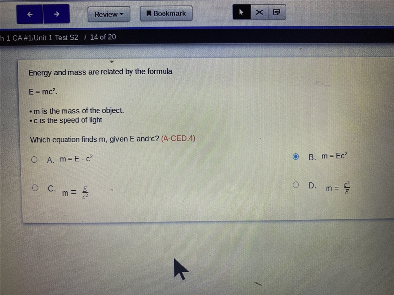 Which equation finds m given E, and C-example-1