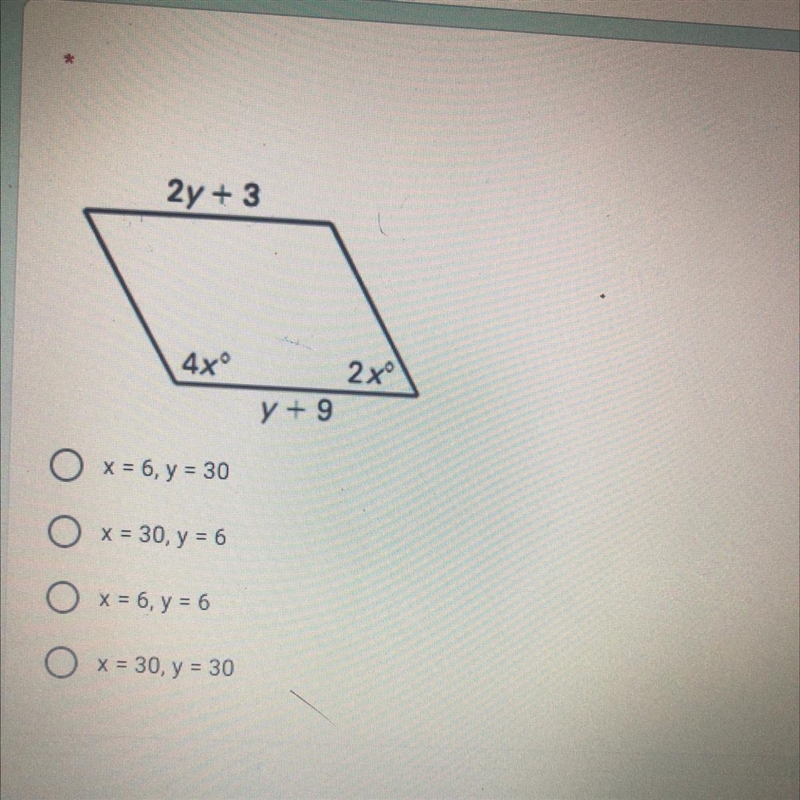 Use the property of parallelograms to solve for the missing variable-example-1