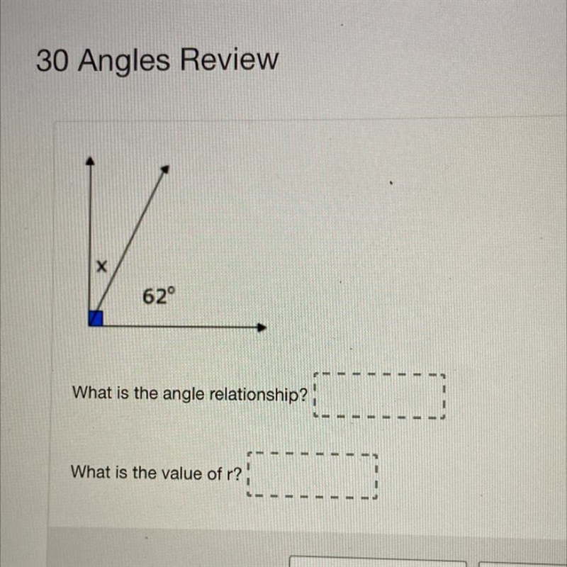 1. What is the angle relationship 2. What is the value of r?-example-1