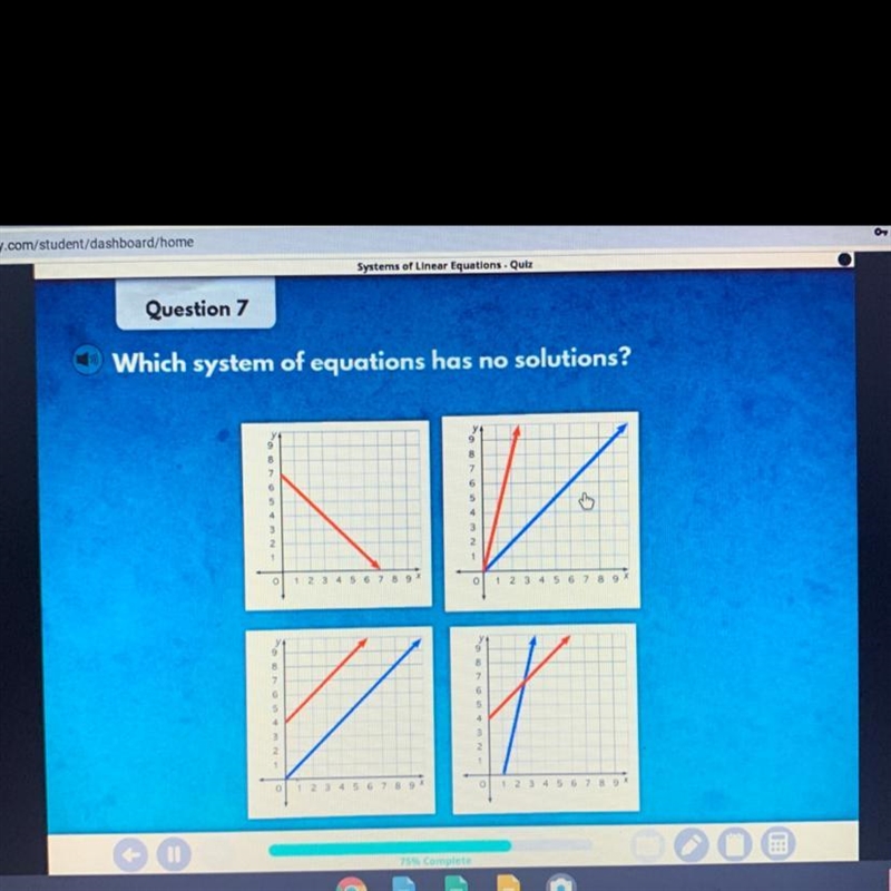 Which system of equations has no solutions? — Please help :(-example-1