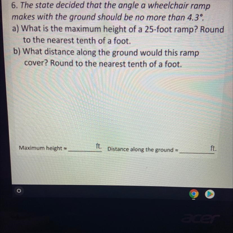 EMERGENCY HELP PLS: The state decided that the angle a wheelchair ramp makes with-example-1