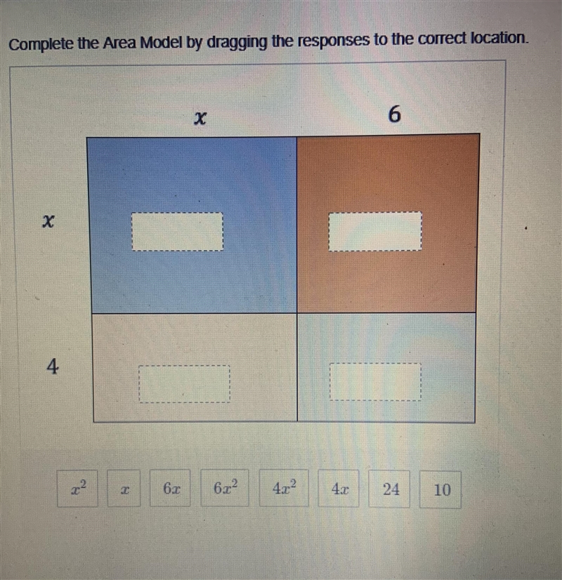 Complete the Area Model by dragging the response to the correct location/-example-1