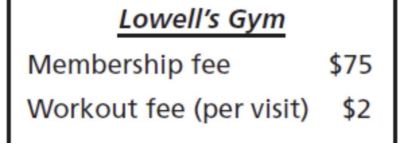 PLEASE HELP If you belong to Lowell’s Gym and plan to work out 82 times in a year-example-1