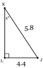 In ΔJKL, the measure of ∠L=90°, JK = 5.8 feet, and LJ = 4.4 feet. Find the measure-example-1