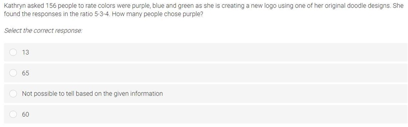 Kathryn asked 156 people to rate colors were purple, blue, and green as she is creating-example-1