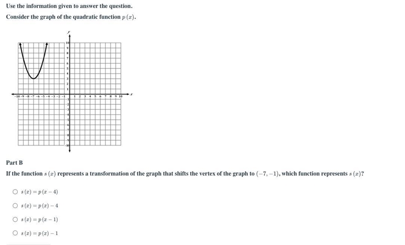 If the function s ( x ) represents a transformation of the graph that shifts the vertex-example-1