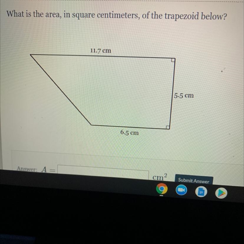 What is the area, in square centimeters, of the trapezoid below? 11.7 cm 5.5 cm 6.5 cm-example-1