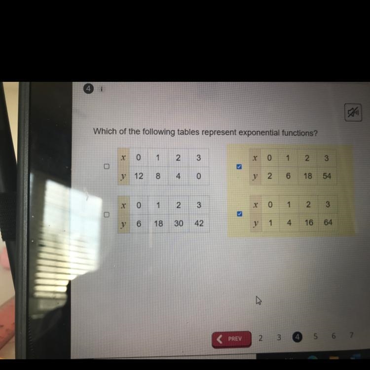 Which of the following tables represent exponential functions? I’ve selected two answers-example-1