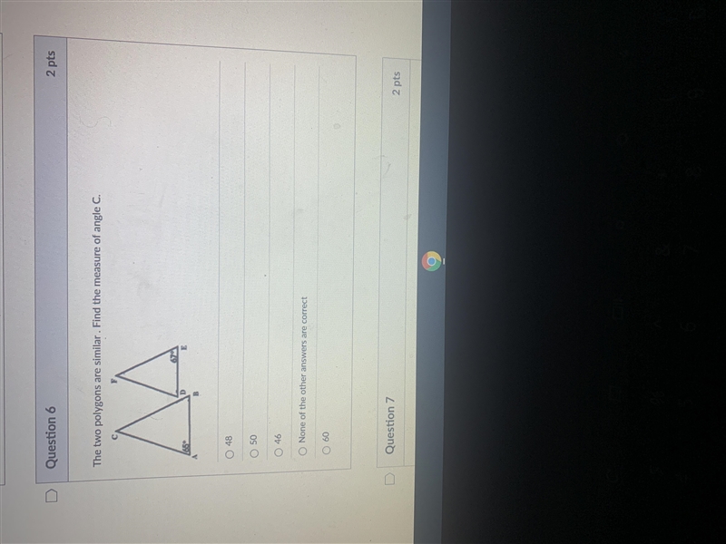 The two polygons are similar. Find measure of angle C-example-1